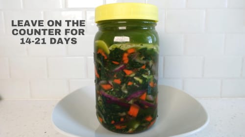 fermenting kale on the counter