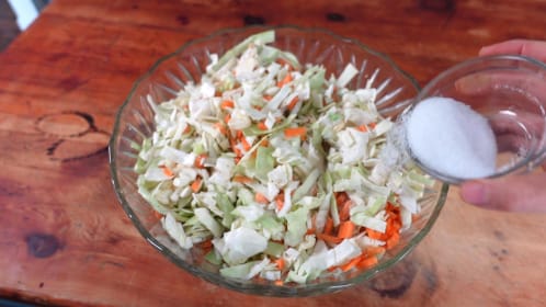 Salt on cabbage for sauerkraut