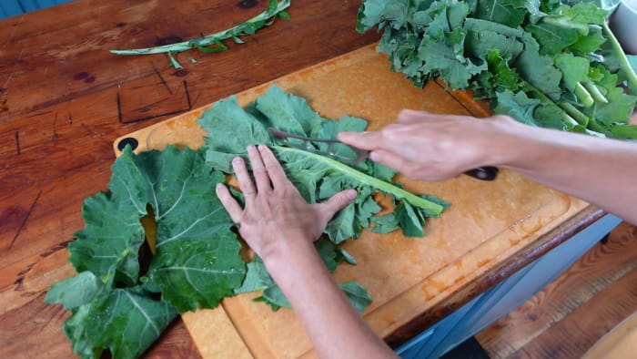 cutting out kale stem
